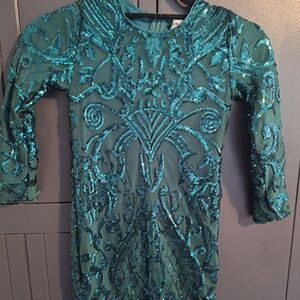 SHEIN Teal Sequin Formal Kids Dress